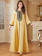 Round-Neck Jacquard Embroidered Robe Maxi Dress