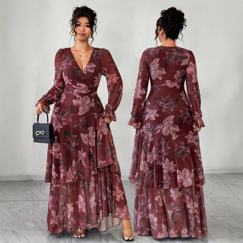 Floral Chiffon Maxi Dress, Plus Size