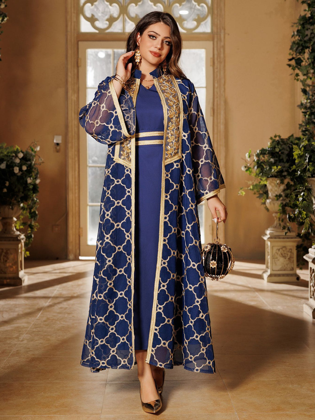 Embroidered Maxi Dress & Vest Set