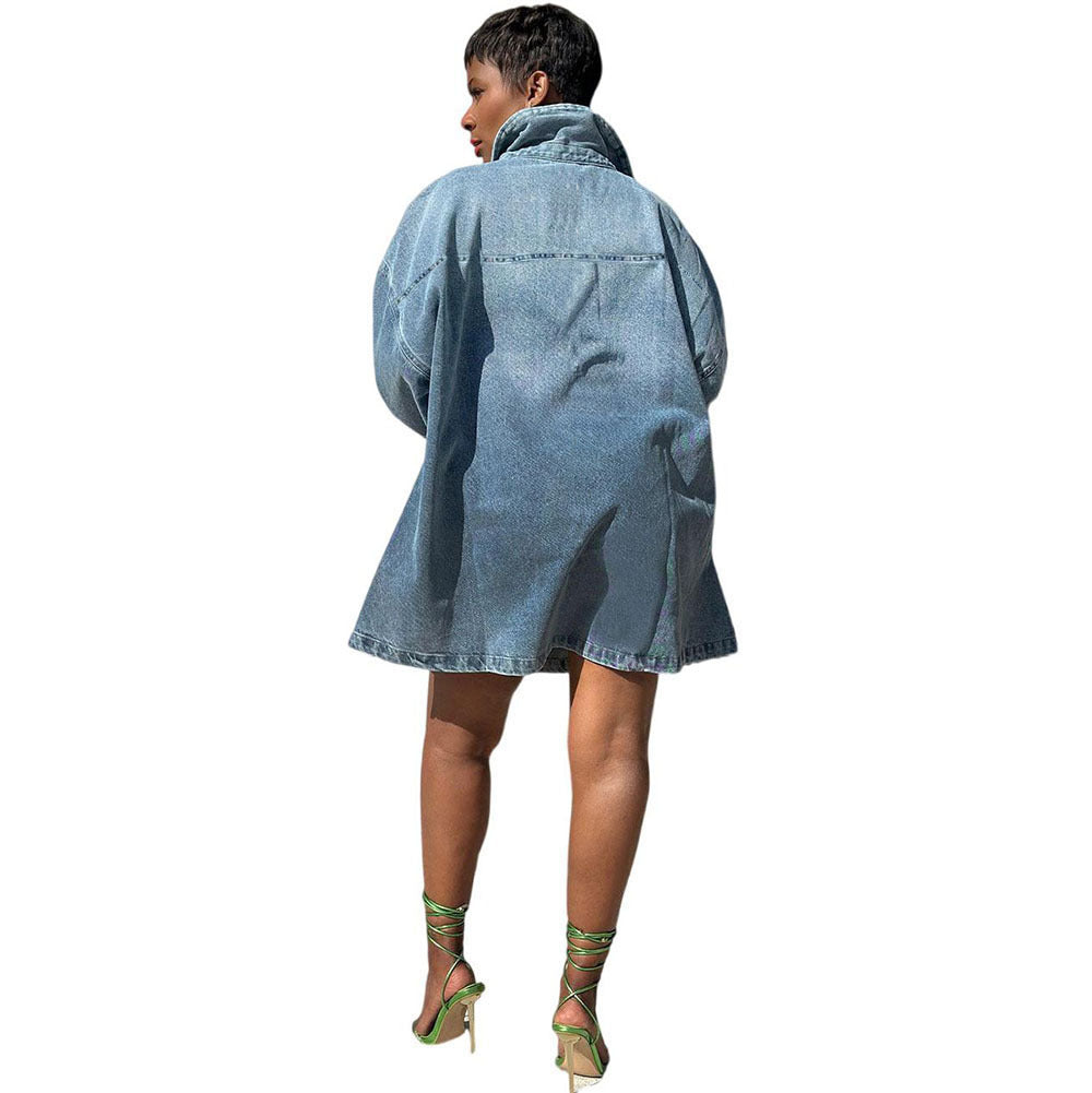 Turn-Down Collar Denim Dress, Long Sleeve Zweitbild