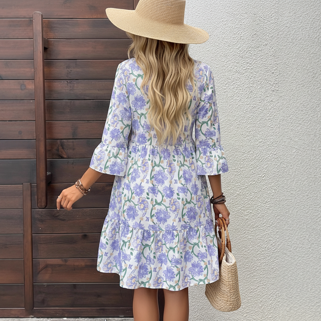 V neck midi dress with floral detailing for women