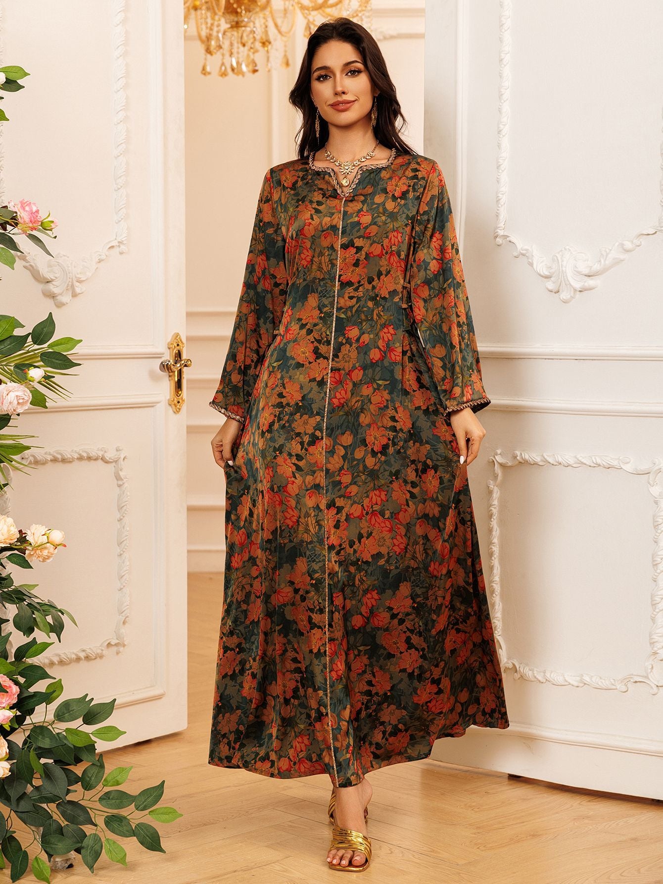 Printed Rhinestone Maxi Dress