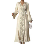 Color-Block V-Neck Long-Sleeve Maxi Dress