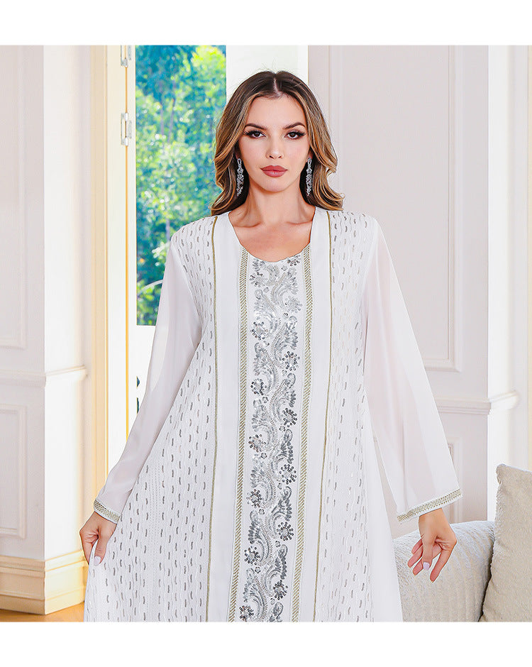 Printed Embroidered Robe Maxi Dress