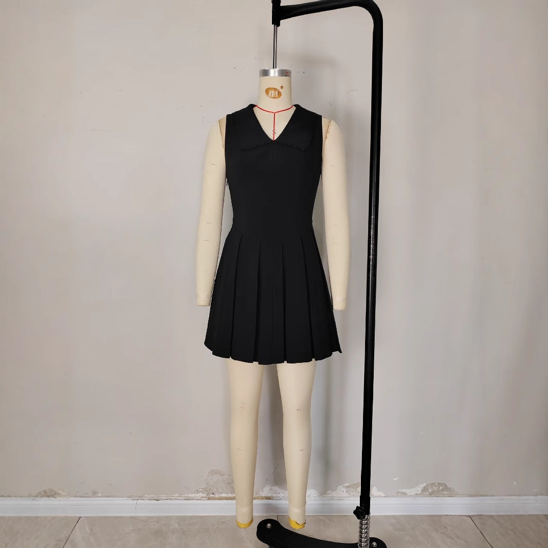Black Slim-Fit V-Neck Mini Dress