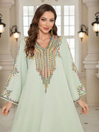 V-Neck Loose Long-Sleeve Maxi Dress, Light Green