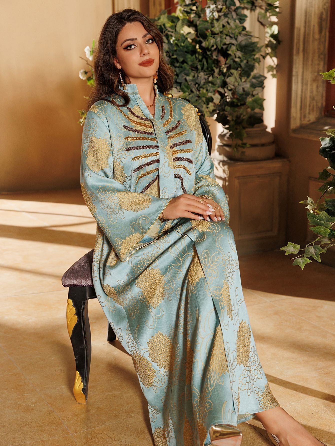 Embroidered V-Neck Maxi Dress