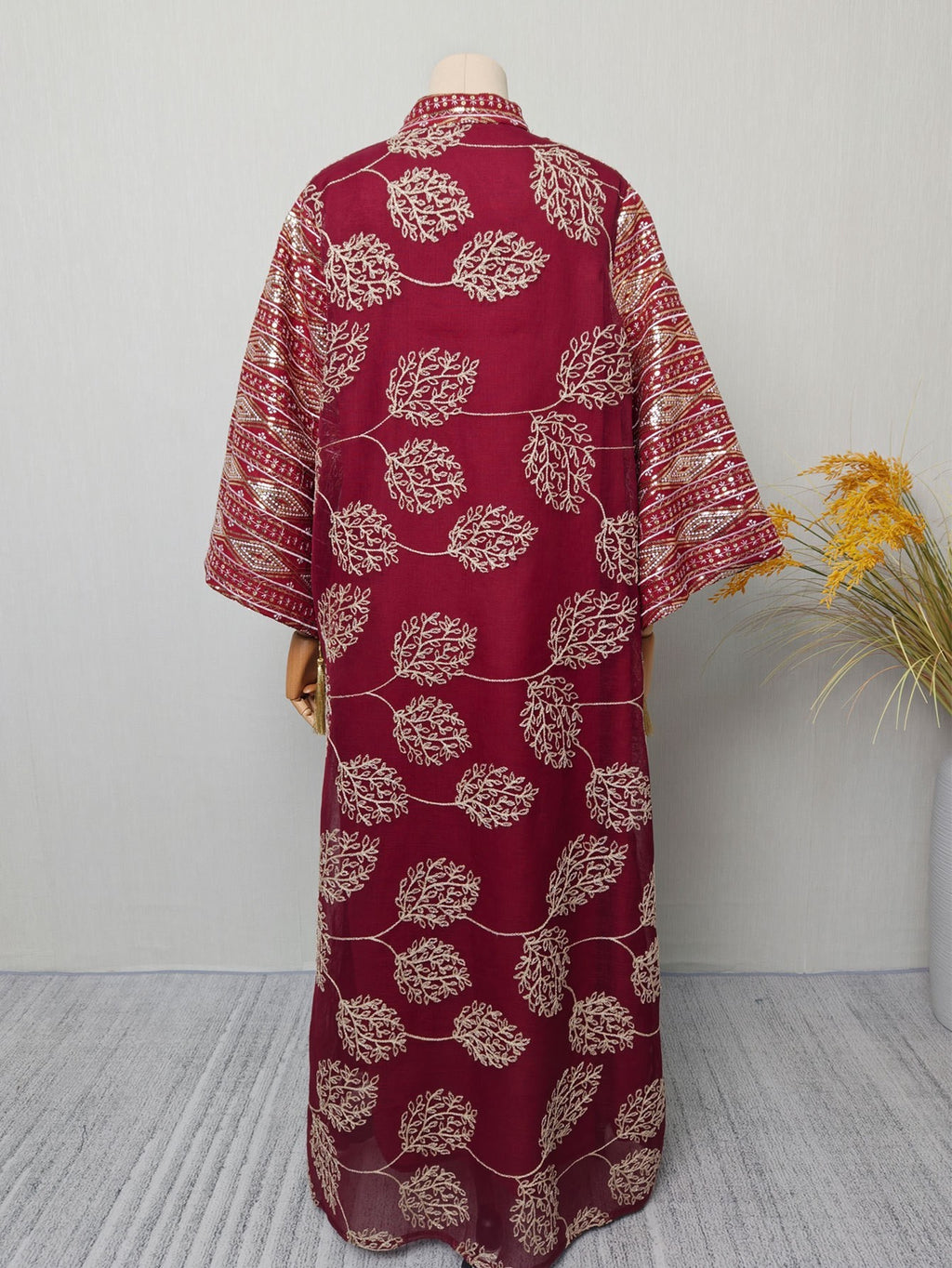 Long-Sleeve Embroidered Floral Maxi Dress