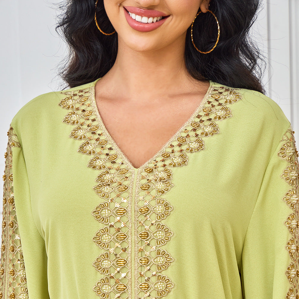 V-Neck Long-Sleeve Maxi Dress