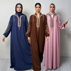 Embroidered Long Robe Dress, Long Sleeve