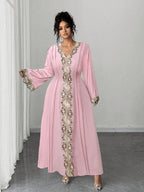 Plus-Size Lace Embroidered Maxi Dress for women with long sleeves