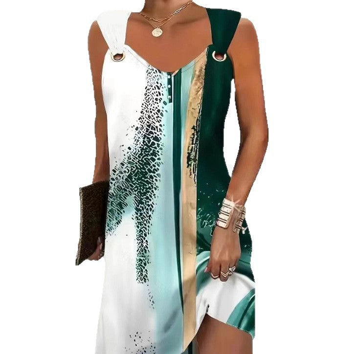 Sleeveless V-neck metal ring midi dress - Vilmere