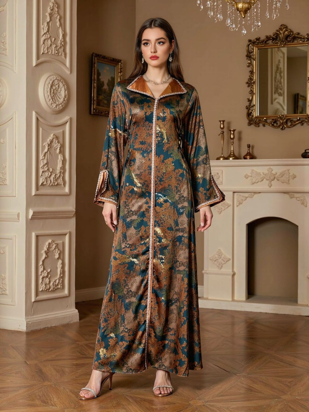 Printed Beaded Maxi Dress