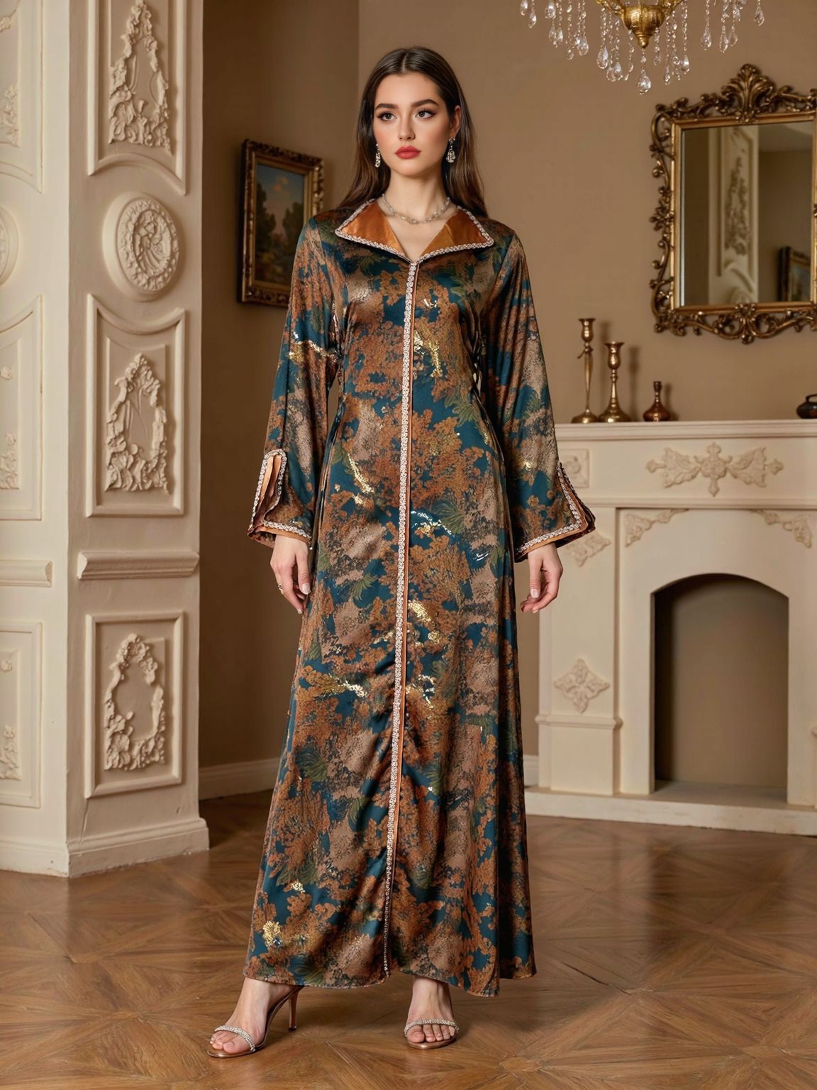 Printed Beaded Maxi Dress