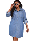 Denim Collared Midi Dress for women with long sleeves