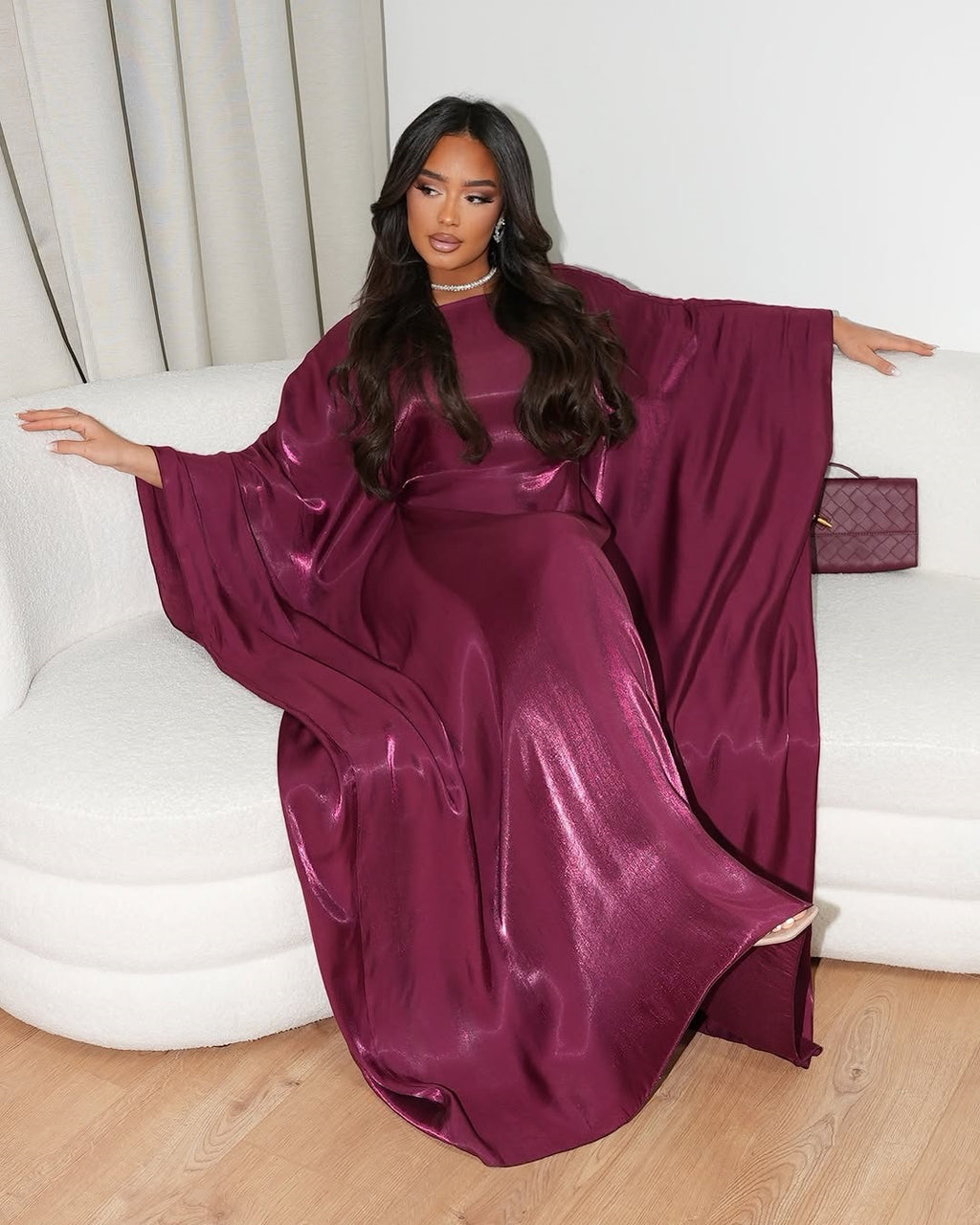 Shiny Satin Belted Maxi Dress