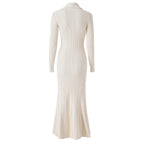 Knitted Diamond-Button Long Sleeve Maxi Dress for Women, Pocketed