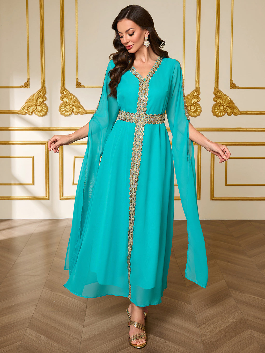 Shawl-Sleeve Robe Maxi Dress