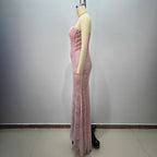 Boned Beaded One-Shoulder Sequin Gown for Women
