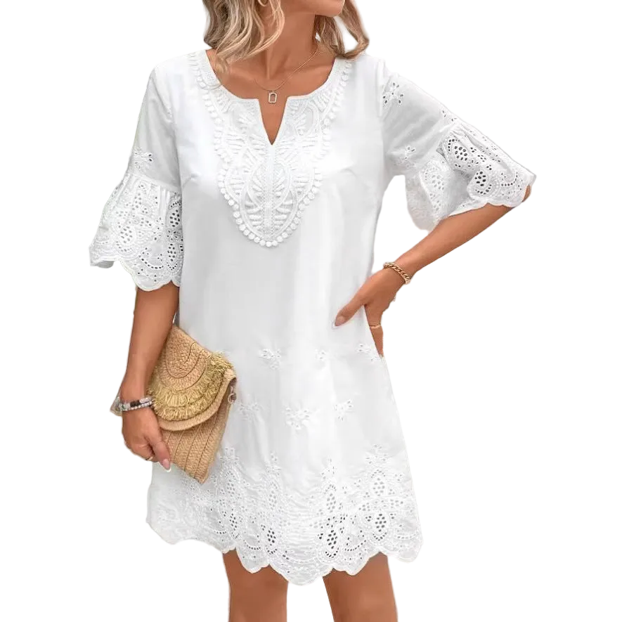 White Eyelet Midi Dress Immagine principale del prodotto