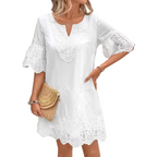 White Eyelet Midi Dress for women