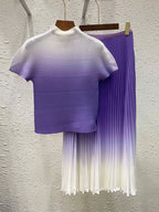 Pleated Gradient Elastic Waist Top & Skirt Co-ord Set for Women