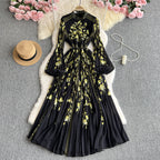 Pleated Lantern-Sleeve Maxi Dress