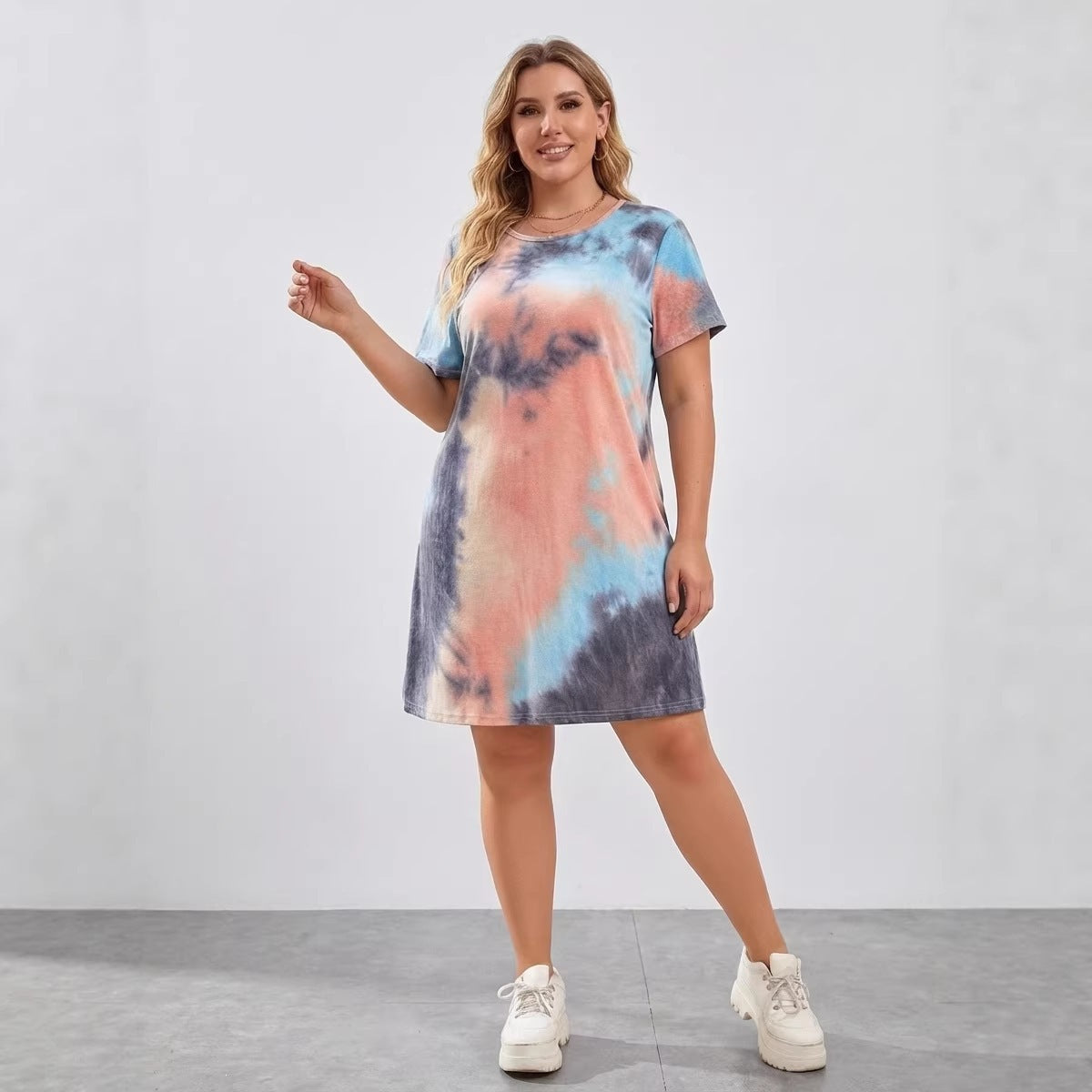 Chambray Gradient Round-Neck T-Shirt Dress for Women, Plus Size
