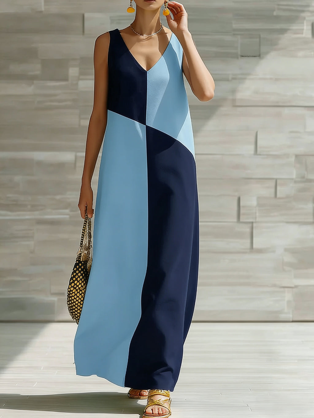 Color-Block Halter Maxi Dress