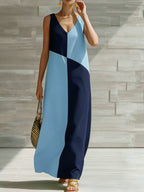 Color-Block Halter Maxi Dress