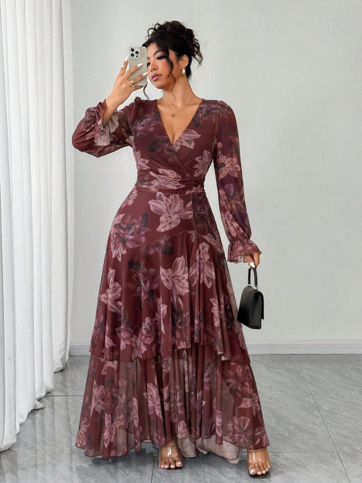Plus-Size Floral Chiffon Maxi Dress