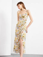 High-Waist Slit Sling Midi Dress for Women, Holiday Style