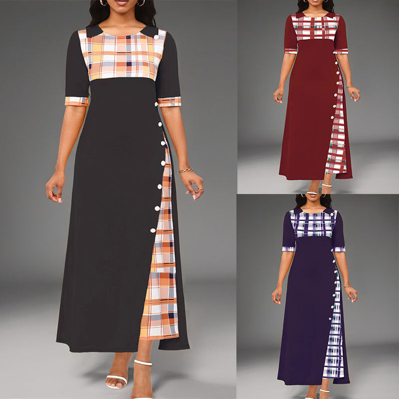 Color-Block Round-Neck Irregular-Hem Maxi Dress for Women, Plus Size