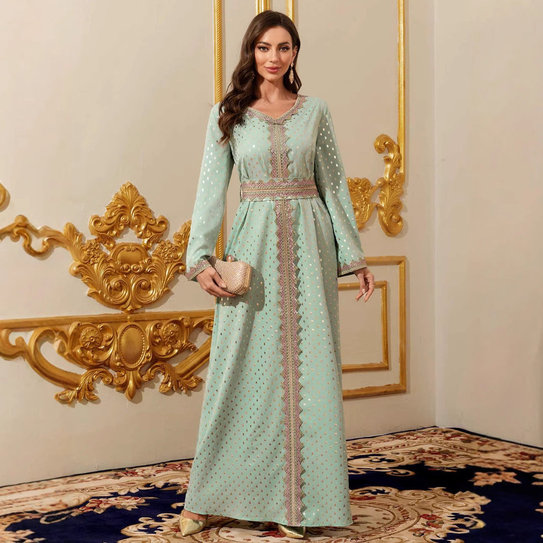 V-Neck Long-Sleeve Belted Maxi Dress