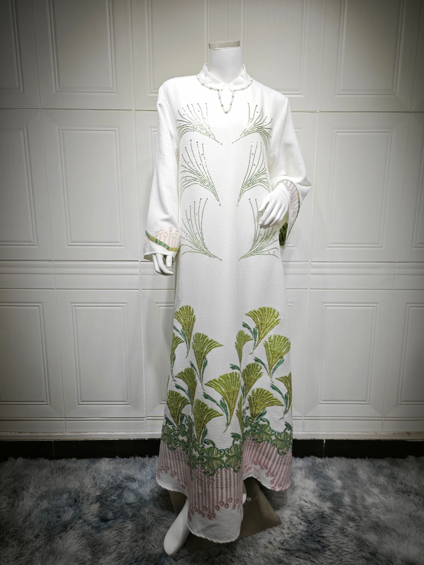 Embroidered Rhinestone Knit Maxi Dress