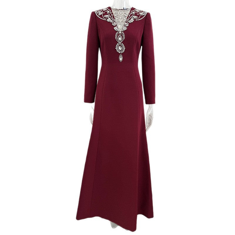 Crystal-Studded Mesh Patchwork Maxi Dress for Women