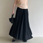 High-Drape Pleated Maxi Skirt for Women, One Size
