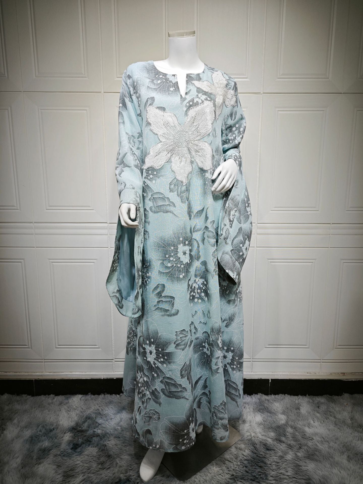 Sequin Embroidered Hooded Maxi Dress