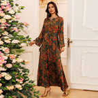 Printed Rhinestone Maxi Dress, Long Sleeve