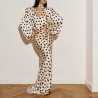 Vintage Polka Dot Puff Sleeve Fitted Midi Dress for Women