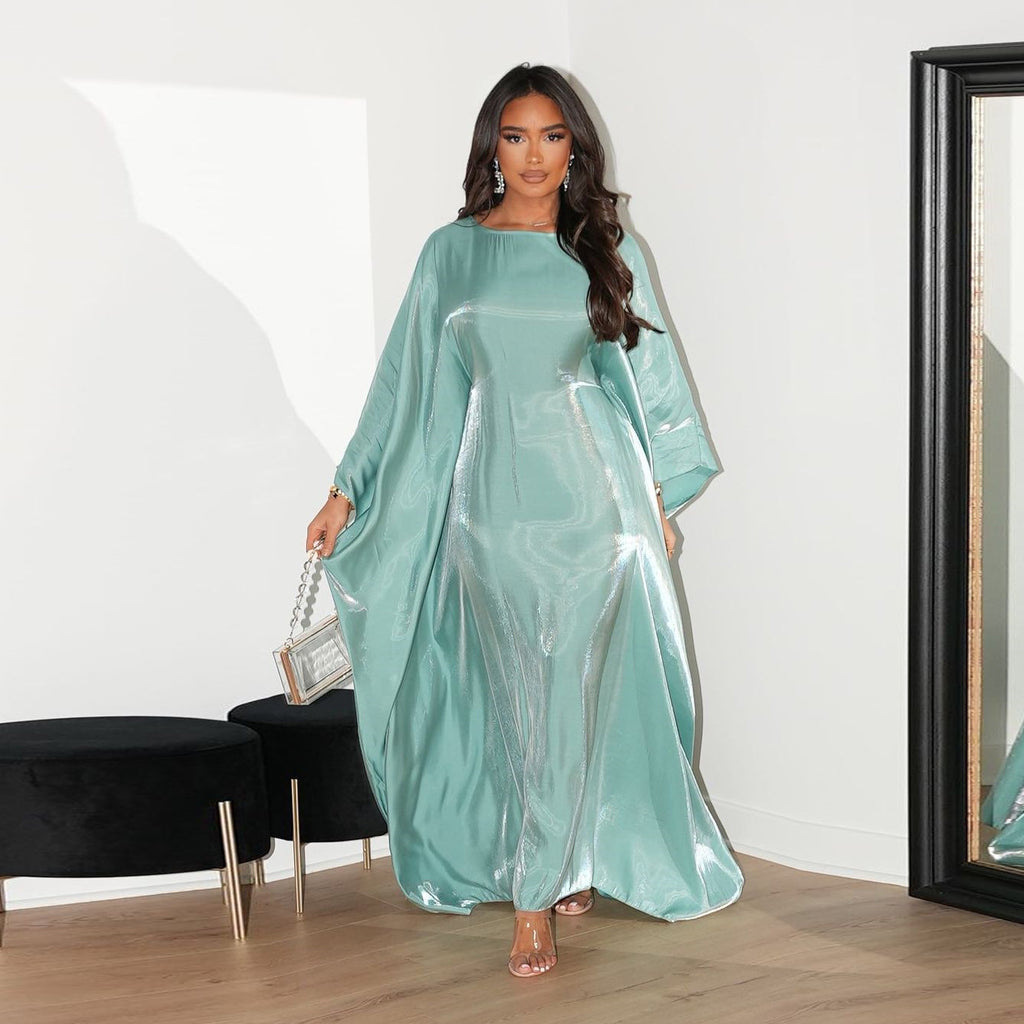 Shiny Satin Belted Maxi Dress