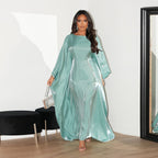 Shiny Satin Belted Maxi Dress