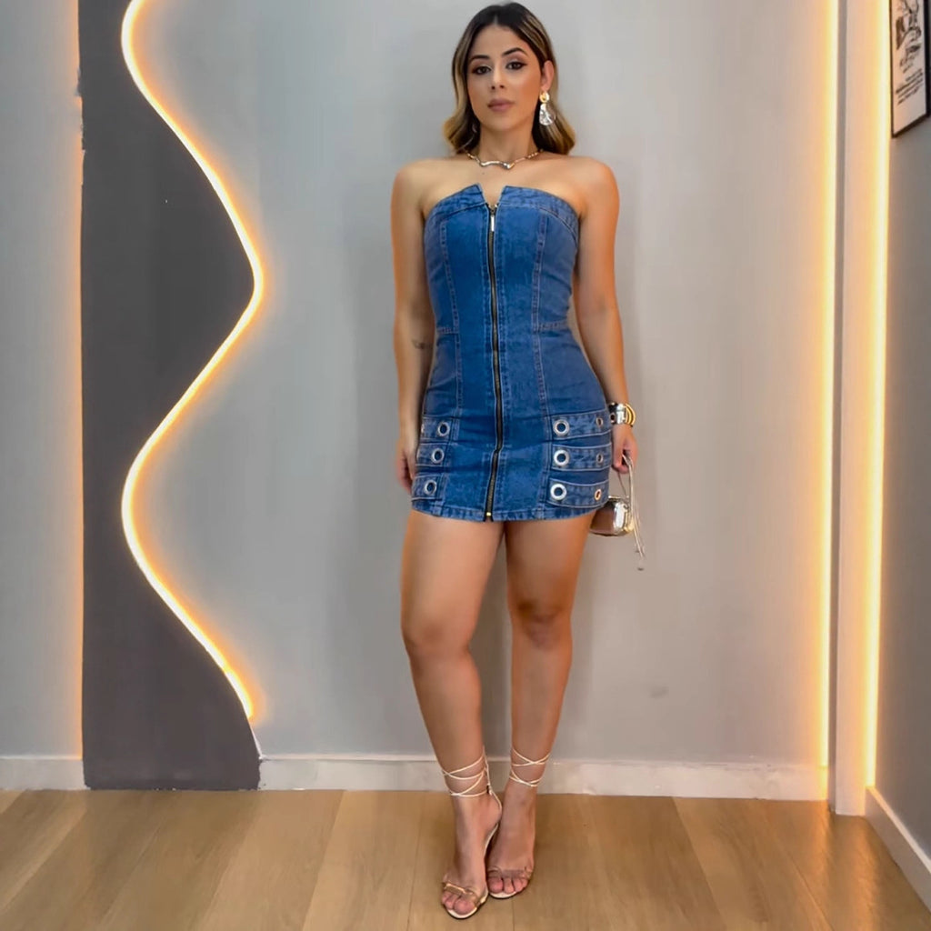 Strapless Denim Bodycon Mini Dress