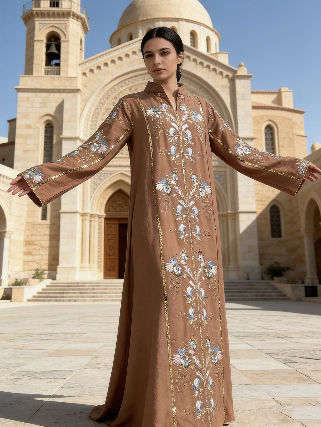 Floral Embroidered V-Neck Maxi Dress