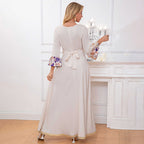 Printed Trumpet-Sleeve Maxi Dress