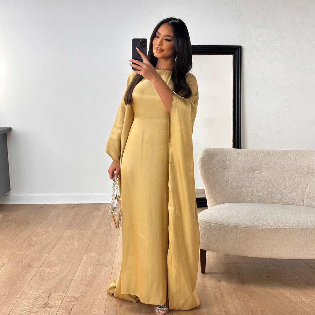Shiny Satin Belted Maxi Dress