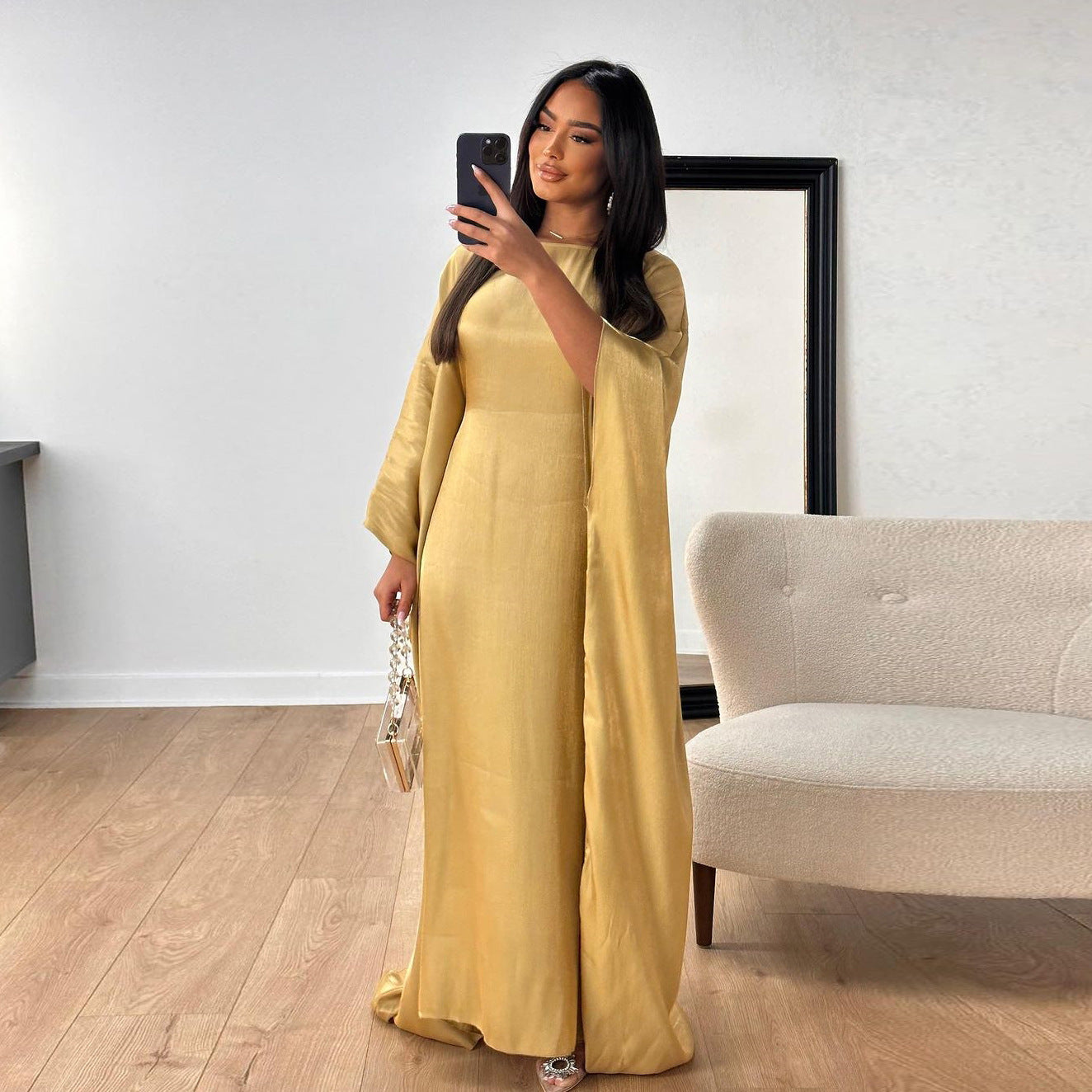 Shiny Satin Belted Maxi Dress