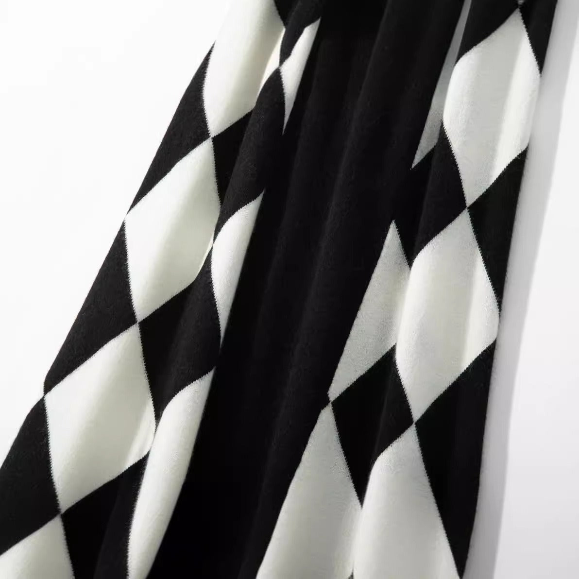 Elastic High-Waist Diamond Checkerboard A-Line Mini Skirt