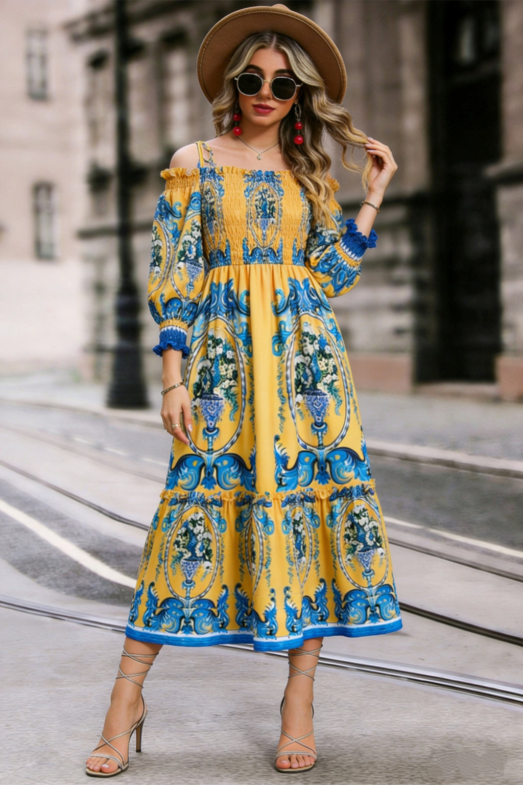 Off-Shoulder Floral Midi Dress