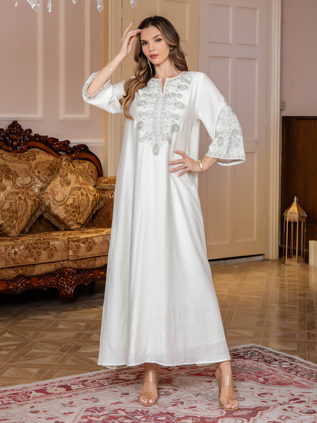 Embroidered Kaftan Maxi Dress